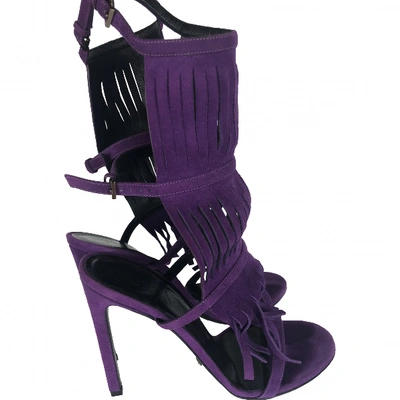Pre-owned Gucci Velvet Sandals In Purple