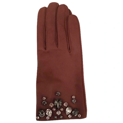 Pre-owned Prada Leather Gloves In Camel