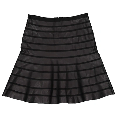 Pre-owned Herve Leger Leather Mini Skirt In Black
