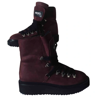 Pre-owned Kenzo Leather Ankle Boots In Burgundy