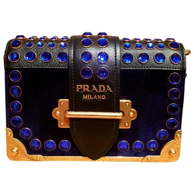 Pre-owned Prada Cahier Velvet Crossbody Bag In Navy