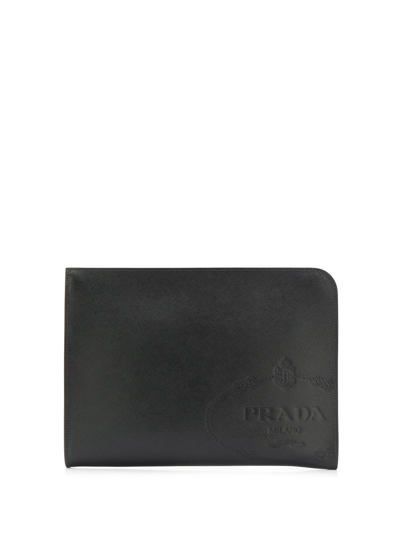 Prada Saffiano-leather Document Holder In Black