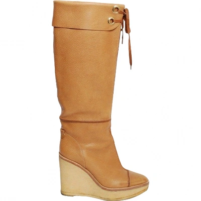 Pre-owned Saint Laurent Leather Boots In Camel