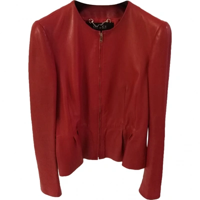 Pre-owned Gucci Leather Biker Jacket In Red