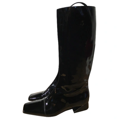 Pre-owned Fendi Patent Leather Boots In Black