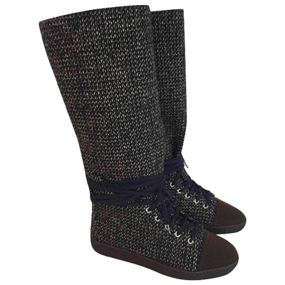 Pre-owned Chanel Tweed Boots In Blue