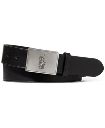 Polo Ralph Lauren Men's Pony Plaque Leather Belt In Black