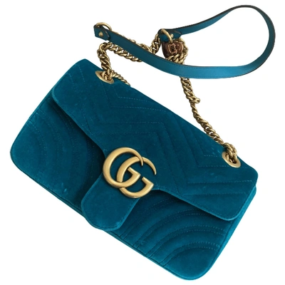 Pre-owned Gucci Marmont Blue Velvet Handbag