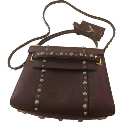Pre-owned Valentino Garavani My Rockstud Leather Handbag In Burgundy