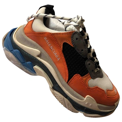 Pre-owned Balenciaga Triple S Leather Trainers In Orange