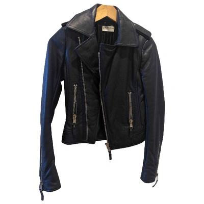 Pre-owned Balenciaga Leather Biker Jacket In Blue