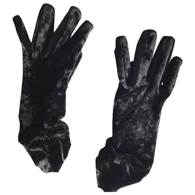 Pre-owned Emporio Armani Velvet Gloves In Black