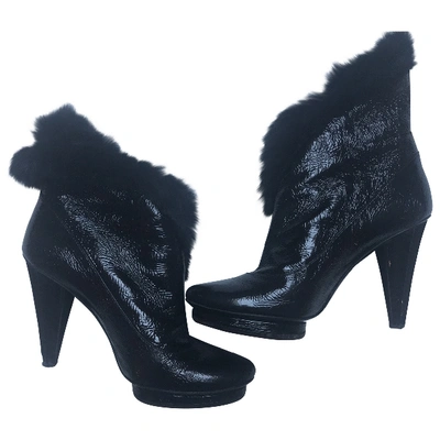 Pre-owned Sonia Rykiel Patent Leather Ankle Boots In Black