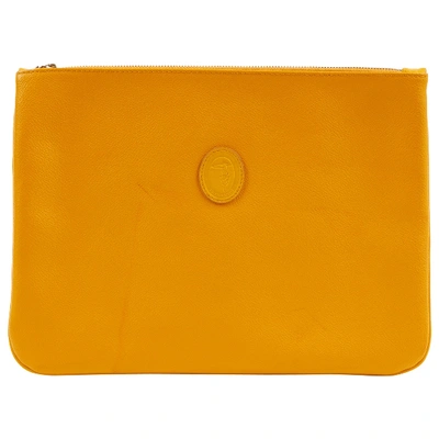 Pre-owned Trussardi Leather Clutch Bag In Yellow
