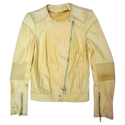 Pre-owned Roberto Cavalli Leather Biker Jacket In Yellow