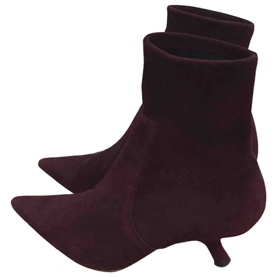 Pre-owned Dior Ankle Boots In Burgundy