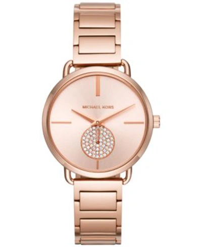 Michael Kors Chronograph Portia Pave Rose-goldtone Bracelet Watch-rose Gold