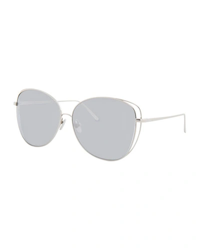 Linda Farrow Open-inset Mirrored Cat-eye Sunglasses, White Gold In Silver