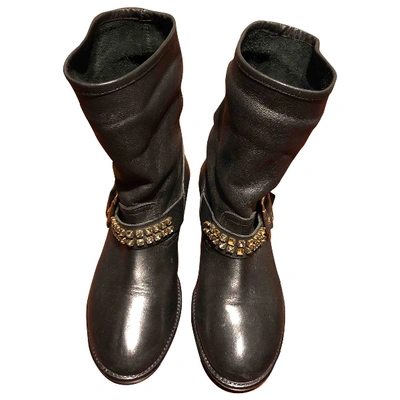 Pre-owned Pinko Leather Biker Boots In Black