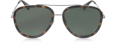 Gucci Designer Sunglasses Gg0062s 002 Havana Acetate And Silver Metal Aviator Women's Sunglasses In Marron