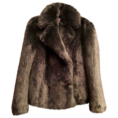 Pre-owned Michael Kors Faux Fur Peacoat In Green