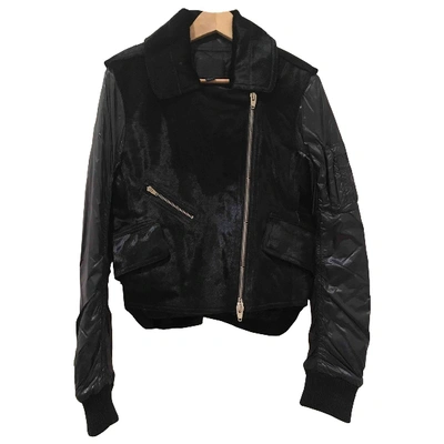 Pre-owned Alexander Wang Leather Jacket In Navy