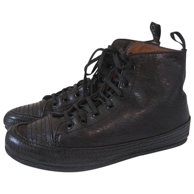 Pre-owned Sartore Leather Trainers In Black