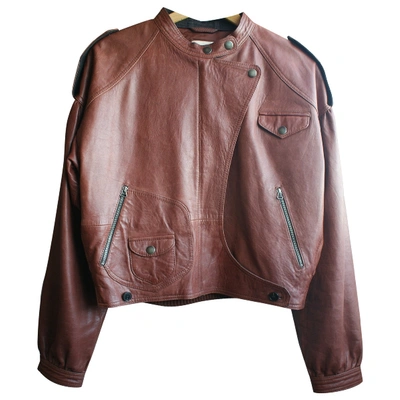 Pre-owned Kenzo Leather Biker Jacket In Brown