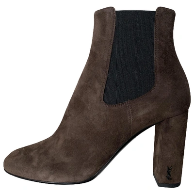 Pre-owned Saint Laurent Loulou Ankle Boots In Brown