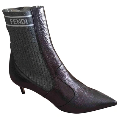 Pre-owned Fendi Leather Ankle Boots In Grey