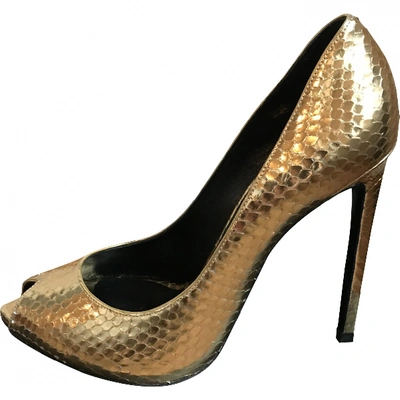 Pre-owned Saint Laurent Gold Python Heels