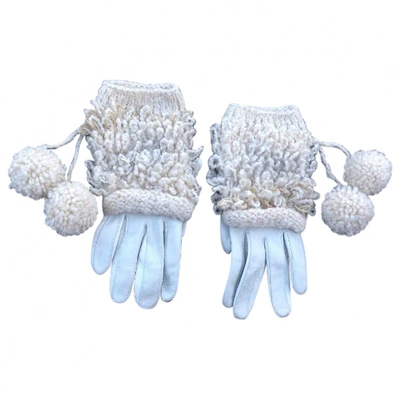 Pre-owned Maison Fabre Leather Gloves In Ecru