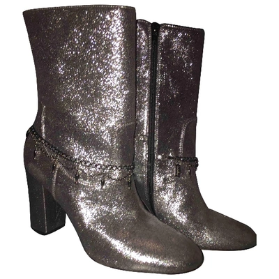 Pre-owned Pinko Leather Ankle Boots In Silver