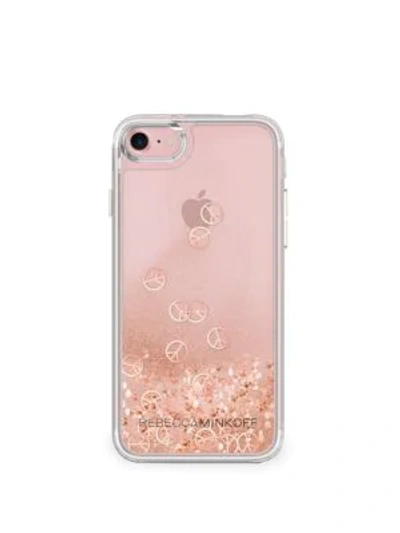 Rebecca Minkoff Liquid Glitter Peace Sign Iphone 7 Case In Rose Gold