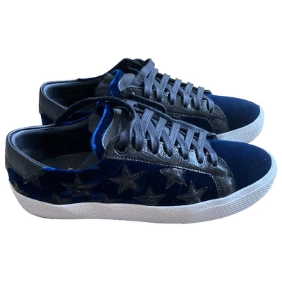 Pre-owned Saint Laurent Court Navy Velvet Trainers