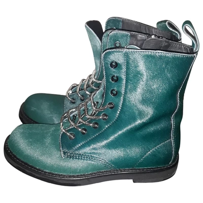 Pre-owned Calvin Klein Collection Pony-style Calfskin Biker Boots In Green