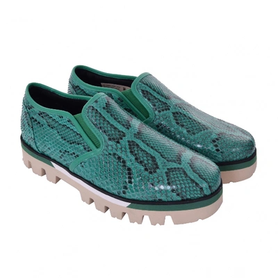 Pre-owned Dolce & Gabbana Green Python Flats