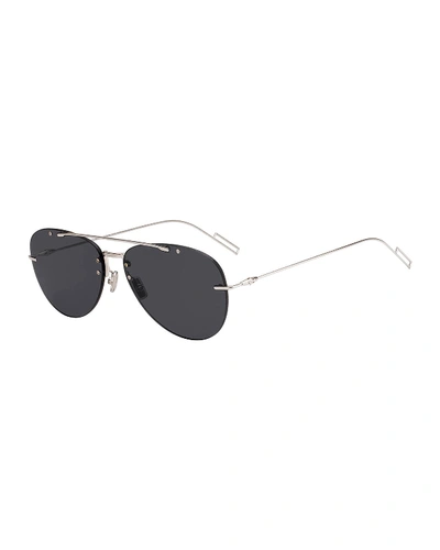 Dior Men's Chroma Rimless Pilot Sunglasses W/ Metal Detail In Palladium/gray