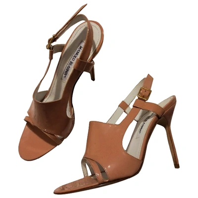 Pre-owned Manolo Blahnik Patent Leather Sandals In Beige