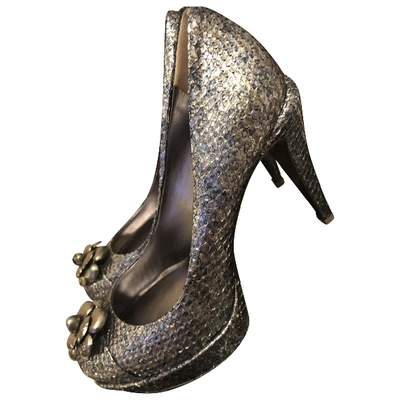 Pre-owned Chanel Silver Python Heels
