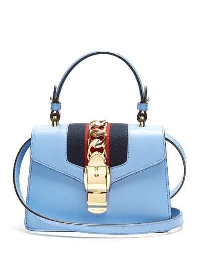 Gucci Sylvie Mini Leather Shoulder Bag In Light Blue