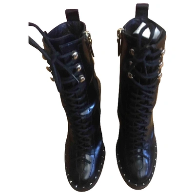 Pre-owned Valentino Garavani Rockstud Black Leather Ankle Boots