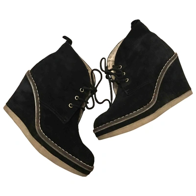 Pre-owned Serafini Lace Up Boots In Black
