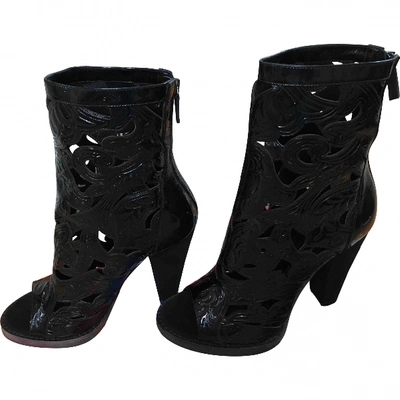 Pre-owned Balmain Black Patent Leather Ankle Boots