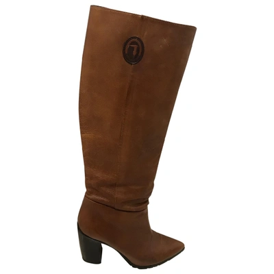 Pre-owned Trussardi Leather Boots In Camel