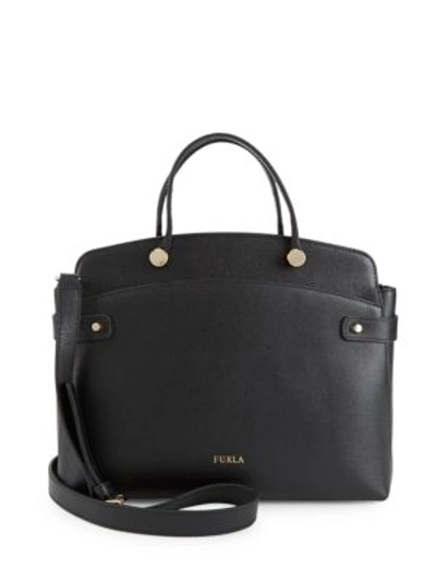 Furla Leather To Zip Shoulder Bag In Onyx