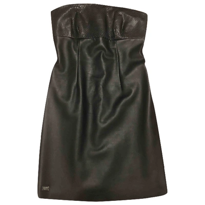 Pre-owned Philipp Plein Leather Mini Dress In Black