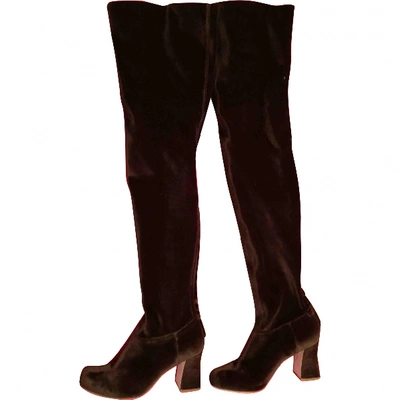 Pre-owned Alberta Ferretti Velvet Boots In Brown