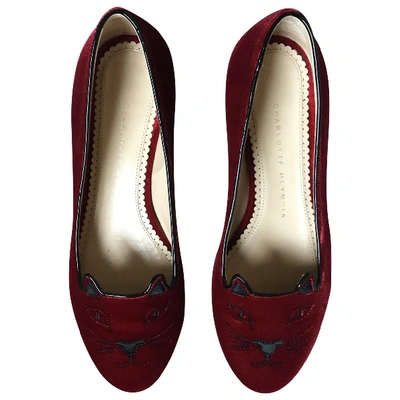 Pre-owned Charlotte Olympia Velvet Flats In Red