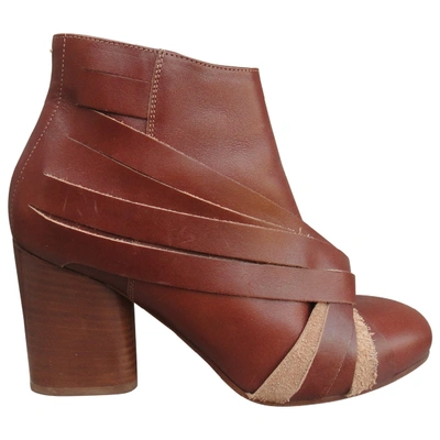 Pre-owned Maison Margiela Leather Ankle Boots In Brown
